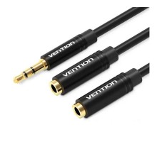 Кабель мультимедійний 3.5mm M to 2x3.5mm F 0.3m black Vention (BBWBY)