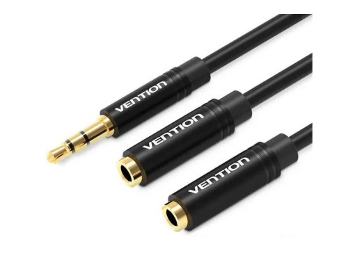 Кабель мультимедійний 3.5mm M to 2x3.5mm F 0.3m black Vention (BBWBY)