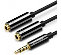 Кабель мультимедійний 3.5mm M to 2x3.5mm F 0.2m AV141 black Ugreen (30619)