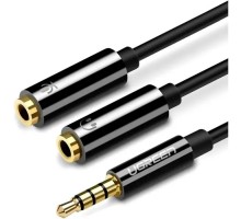 Кабель мультимедійний 3.5mm M to 2x3.5mm F 0.2m AV141 black Ugreen (30619)