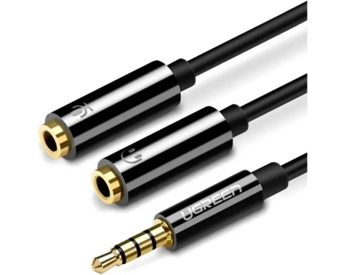 Кабель мультимедійний 3.5mm M to 2x3.5mm F 0.2m AV141 black Ugreen (30619)