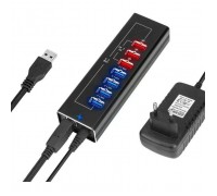 Концентратор Dynamode 4*USB3.0 data ports + 3*2.4А charge with Power Adaptor metal (DM-UH-P407)