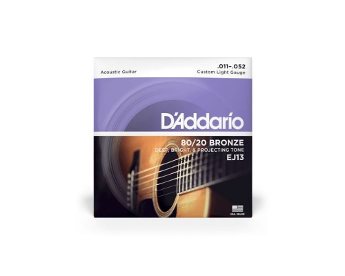 Струни для гітари D'Addario 80/20 Bronze Custom Light (11-52) (EJ13)