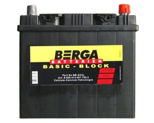 Акумулятор автомобільний Berga Basicblock 60Ah ASIA Ев (-/+) (510EN) (5604120517902)
