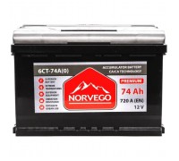 Акумулятор автомобільний NORVEGO ВЕСТА Premium 74A +прав (0) (720 пуск)