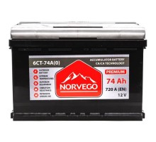 Акумулятор автомобільний NORVEGO ВЕСТА Premium 74A +прав (0) (720 пуск)