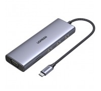 Концентратор Ugreen USB3.1 Type-C to HDMI/VGA/USB 3.0х3/RJ45/SD/TF/PD/35мм TRRS 100W 10-in-1 (15601)