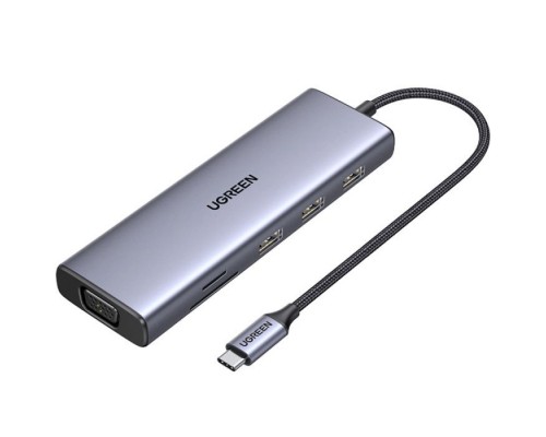 Концентратор Ugreen USB3.1 Type-C to HDMI/VGA/USB 3.0х3/RJ45/SD/TF/PD/35мм TRRS 100W 10-in-1 (15601)