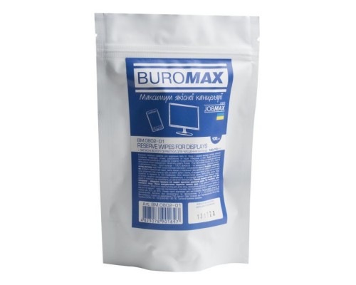Серветки Buromax JOBMAX Wet wipes for DISPLAYS 100pcs, plastic pouch (BM.0802-01)