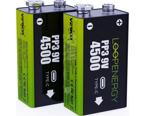 Акумулятор Крона USB-С 500 mAh 9V Li-ion 2шт./уп. (Loop Energy) Verico (1UDBT-A3WEB2-NN)