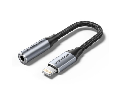 Перехідник Lightning to 3.5mm 0.1m cotton braided aluminum gray Vention (BMBHA)