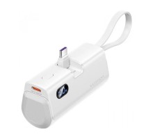 Батарея універсальна Vention 4800mAh 22,5W PD, USB-C In/Out, LED display, with built-in USB-C cable White (FHQW0)