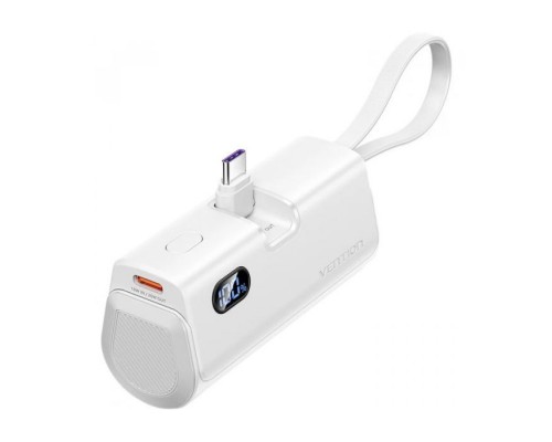Батарея універсальна Vention 4800mAh 22,5W PD, USB-C In/Out, LED display, with built-in USB-C cable White (FHQW0)