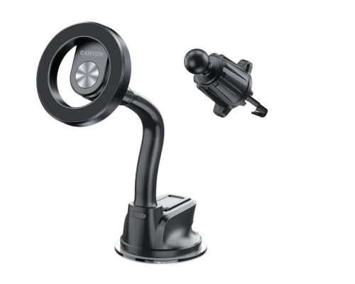 Універсальний автотримач Canyon Magnetic car holder OnGrip 12 suction + air vent Black (CNS-CCHM12)