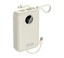 Батарея універсальна Dudao 20000mAh K14+ 22.5W, PD, QC, USB-A, USB-C(In/Out), with built-in USB-C/Lightning cables, White (6977196680023)