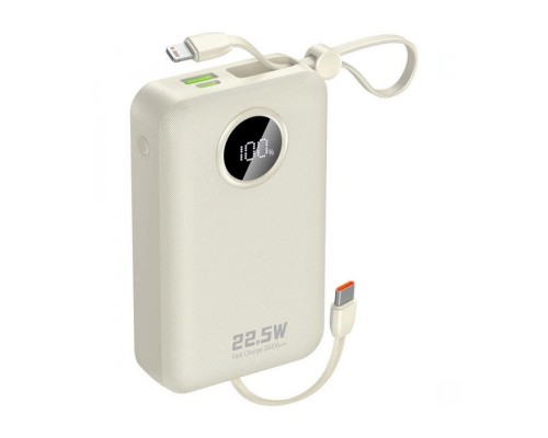 Батарея універсальна Dudao 20000mAh K14+ 22.5W, PD, QC, USB-A, USB-C(In/Out), with built-in USB-C/Lightning cables, White (6977196680023)