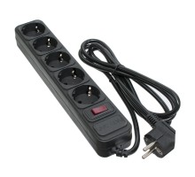 Мережевий фільтр живлення Patron 1.8 m3*1mm2 (SP-1052) 5 розеток BLACK (EXT-PN-SP-1052)