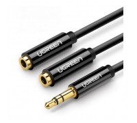 Кабель мультимедійний 3.5mm M to 2x3.5mm F 0.2m AV134 black Ugreen (20816)