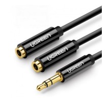 Кабель мультимедійний 3.5mm M to 2x3.5mm F 0.2m AV134 black Ugreen (20816)