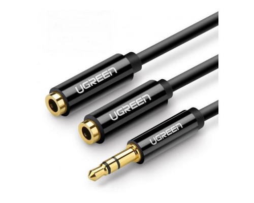 Кабель мультимедійний 3.5mm M to 2x3.5mm F 0.2m AV134 black Ugreen (20816)
