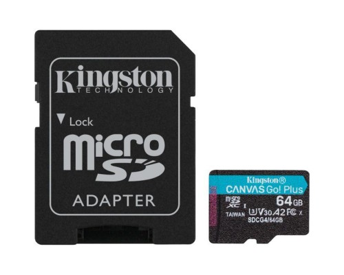 Карта пам'яті Kingston 64GB microSDXC сlass 10 UHS-I U3 V30 A2 Canvas Go Plus G4 (SDCG4/64GB)