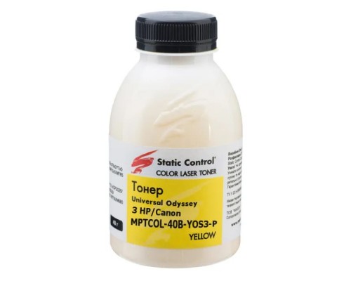 Тонер HP/Canon MPTCOL OS3 40г yellow (фасовка) Static Control (MPTCOL-40B-YOS3-P)