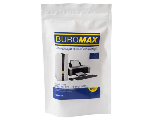 Серветки Buromax Wet wipes for OFFICE Equipment 100pcs, plastic pouch (BM.0801-01)