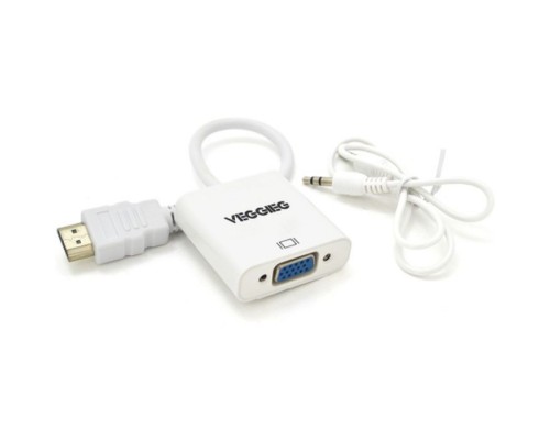 Перехідник HDMI M to VGA F + Audio 0.25m white VEGGIEG (YT-C-H-V2W)