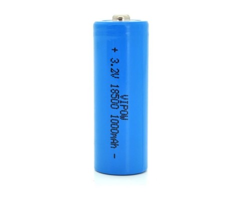 Акумулятор 18500 1000mAh, LiFePO4, TipTop, 3.2V, Blue Vipow (IFR18500-600mAhTT)