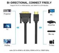 Кабель мультимедійний HDMI M to DVI M 2.0m 4K60Hz black Vention (ABFBH)