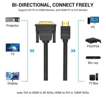 Кабель мультимедійний HDMI M to DVI M 2.0m 4K60Hz black Vention (ABFBH)