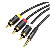 Кабель мультимедійний 3.5mm M to 3xRCA M 1.5m AV black Vention (VAB-R07-B150)