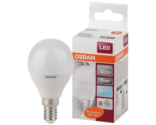 Лампочка Osram CL P40 5,5W/840 230V FR E14 (4058075056930)
