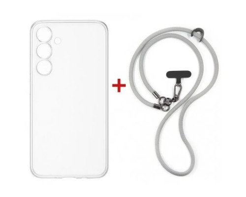 Чохол до мобільного телефона Dengos Case + Cross-body Strap Samsung Galaxy S25 FE Clear+Grey (DG-KM-CCRB-26)