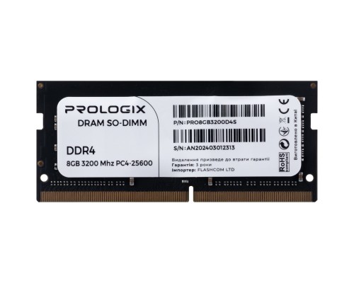 Модуль пам'яті для ноутбука SoDIMM DDR4 8GB 3200 MHz Prologix (PRO8GB3200D4S)