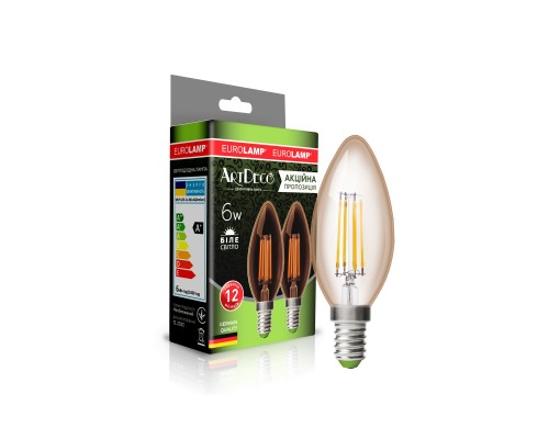 Лампочка Eurolamp LED CL 6W 620 Lm E14 4000K deco 2шт (MLP-LED-CL-06144(Amber))