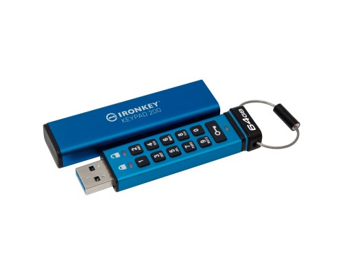 USB флеш накопичувач Kingston 64GB IronKey Keypad 200 AES-256 Encrypted Blue USB 3.2 (IKKP200/64GB)