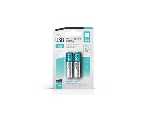 Акумулятор ColorWay AA USB-С 2220 mAh 1.5V (2шт) (Li-Polymer) (CW-UBAA-10)