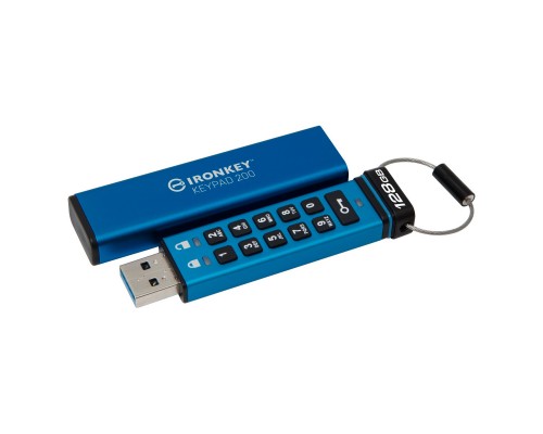 USB флеш накопичувач Kingston 128GB IronKey Keypad 200 AES-256 Encrypted Blue USB 3.2 (IKKP200/128GB)