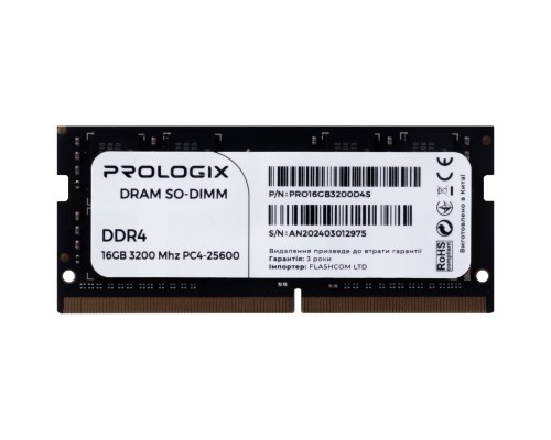 Модуль пам'яті для ноутбука SoDIMM DDR4 16GB 3200 MHz Prologix (PRO16GB3200D4S)