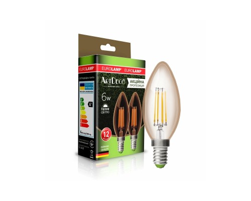 Лампочка Eurolamp LED CL 6W 620 Lm E14 3000K deco 2шт (MLP-LED-CL-06143(Amber))