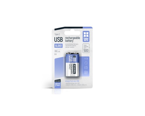 Акумулятор Крона USB-С 390 mAh 9V (Li-Polymer) ColorWay (CW-UB9V-06)