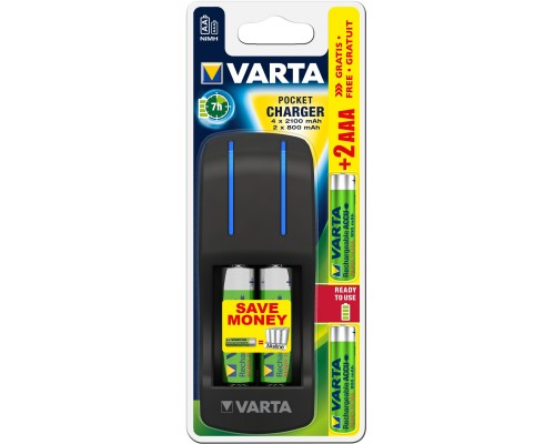 Зарядний пристрій для акумуляторів Varta Pocket Charger + 2AA 2100 mAh +2AAA 800 mAh NI-MH (57642301431)