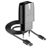 Мережевий зарядний пристрій (адаптер) 2в1 WALKER WH-21 1USB / 2.1A + Data Cable USB to Type-C black