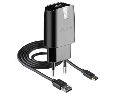 Мережевий зарядний пристрій (адаптер) 2в1 WALKER WH-21 1USB / 2.1A + Data Cable USB to Type-C black