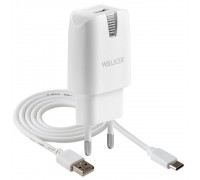 Мережевий зарядний пристрій (адаптер) 2в1 WALKER WH-21 1USB / 2.1A + Data Cable USB to Type-C white