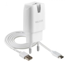 Мережевий зарядний пристрій (адаптер) 2в1 WALKER WH-21 1USB / 2.1A + Data Cable USB to Type-C white