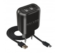 Мережевий зарядний пристрій (адаптер) 2в1 WALKER WH-27 2USB / 2.1A + Data Cable USB to Micro black