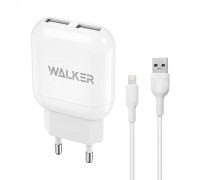 Мережевий зарядний пристрій (адаптер) 2в1 WALKER WH-33 2USB / 2.4A + Data Cable USB to Lightning white