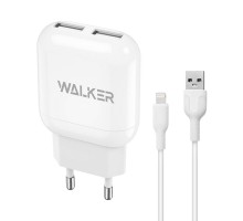 Мережевий зарядний пристрій (адаптер) 2в1 WALKER WH-33 2USB / 2.4A + Data Cable USB to Lightning white